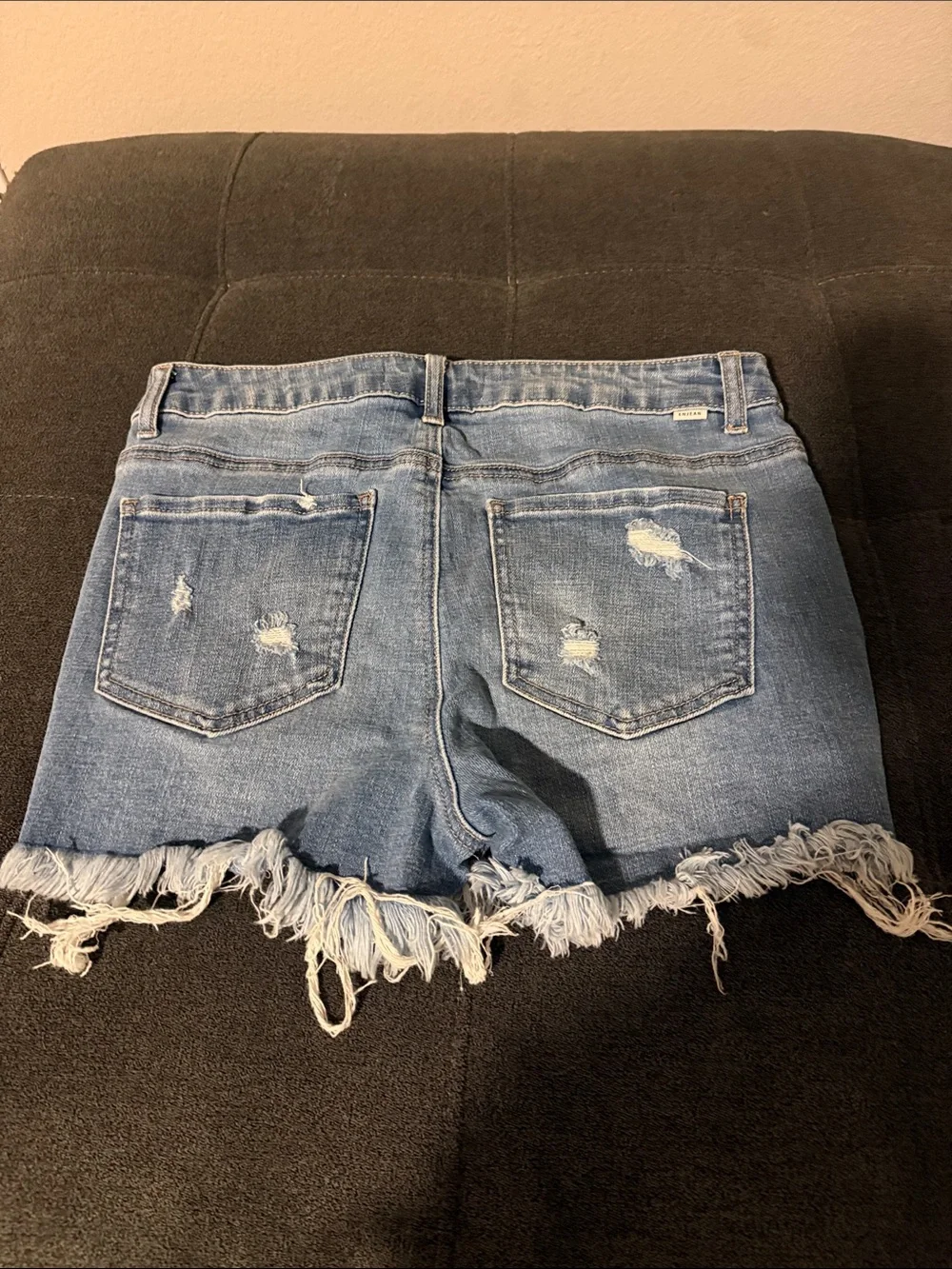 Women's Light Blue Distressed Denim Shorts - Casual Frayed Hem